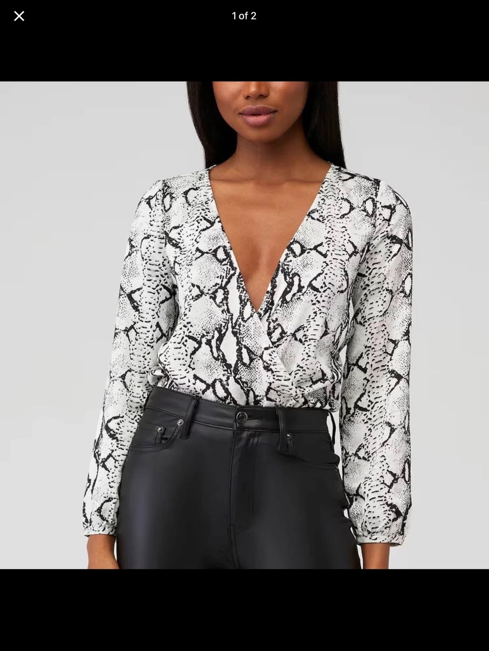 BB Dakota Black & White Snake-Print Surplice Blouse